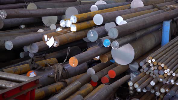 Steel Cylindrical Bars Ready To Be Cut At The Factory