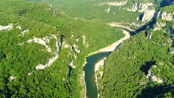 The gorges of the Ardeche in France seen from the sky alt
