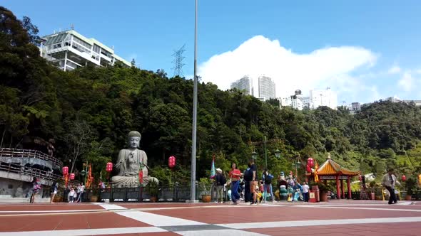 Time lapse Chin Swee Buddhist Temple in Genting Highland, Malaysia with clear blue sky background