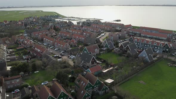 Netherlands Flying Over a Small City in the Netherlands. Typical Dutch Houses. a Flock of Birds alt