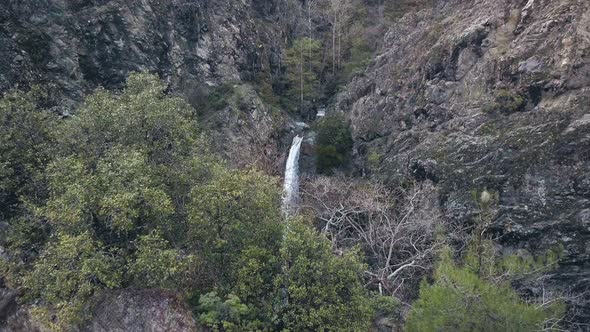 Amazing Millomeris Waterfalls in Cyprus Mountains, Aerial View in Cliffs, Top View