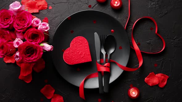 Valentines Day, Table Setting and Romantic Dinner Concept. alt