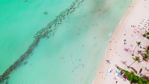 4K Aerial top view drone move Beautiful topical beach. Beautiful beach is famous tourist destination