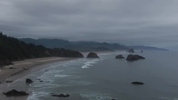 Cannon Beach, Oregon, United States. Beautiful Aerial View of the Rocky Pacific Ocean Coast during a alt