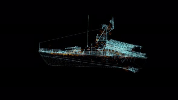 3D Seamless Loop Battleship Hologram Wireframe