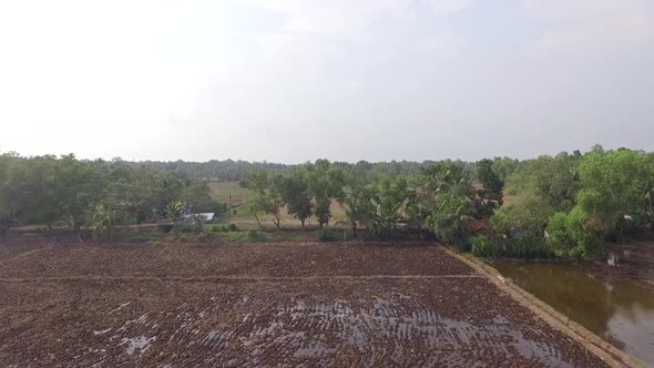 Main field preparation for paddy cultivation,Water filled rice fields ,Aerial shot,ready for rice cu alt