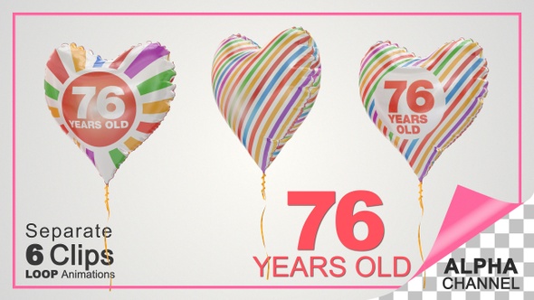 76th Birthday Celebration Heart Shape Helium Balloons