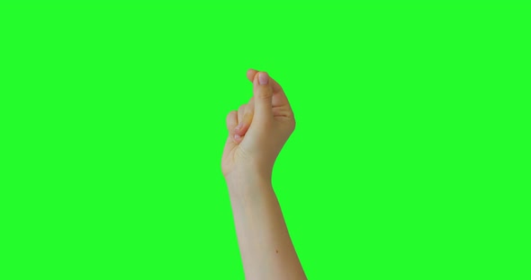 Isolated Woman Hand Snapping Fingers Sign Symbol. Green Screen Compositing, Pack of Gestures alt