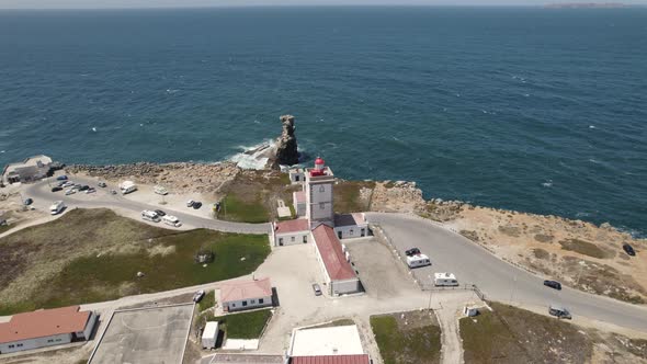 Atlantic coast of Portugal, Lighthouse of Cape Carvoeiro in Peniche. Aerial view