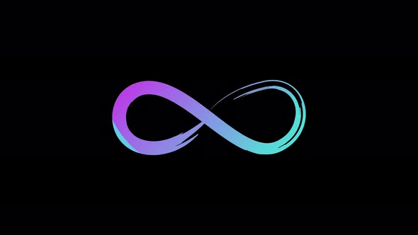 Animated infinity symbol with blue glow. Abstract Neon Glowing Infinity. On a black background.