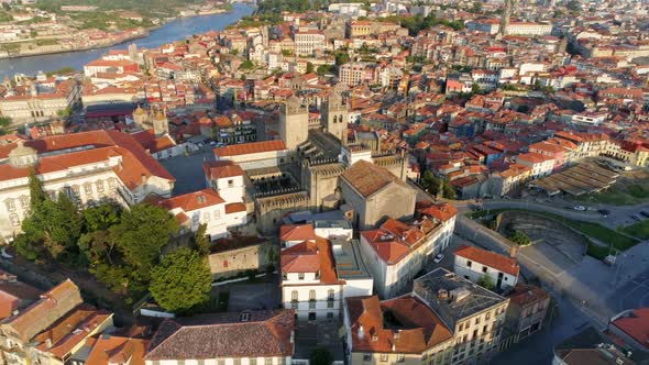 High Top View Porto and Ancient Ribeira Cathedral