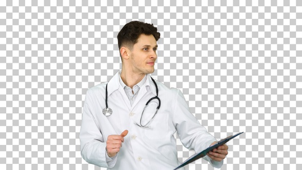 Doctor Dancing Holding Tablet with Documents, Alpha Channel alt