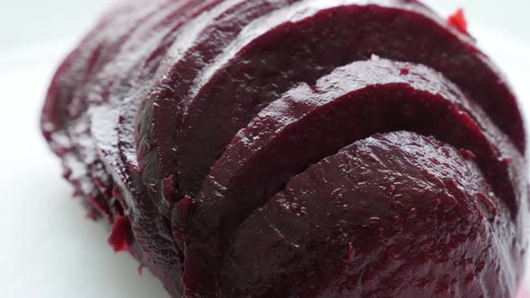 Beetroot  cooked vegetable smaller pieces 4K 3840X2160 UltraHD footage - Beta vulgaris   on cutting  alt