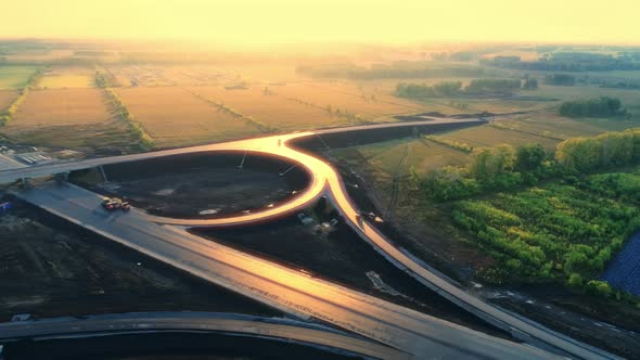 A Beautiful Top View of the Road Junction on a Sunny Evening