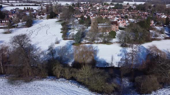 Snow Aerial Stoneleigh Village And Church Winter