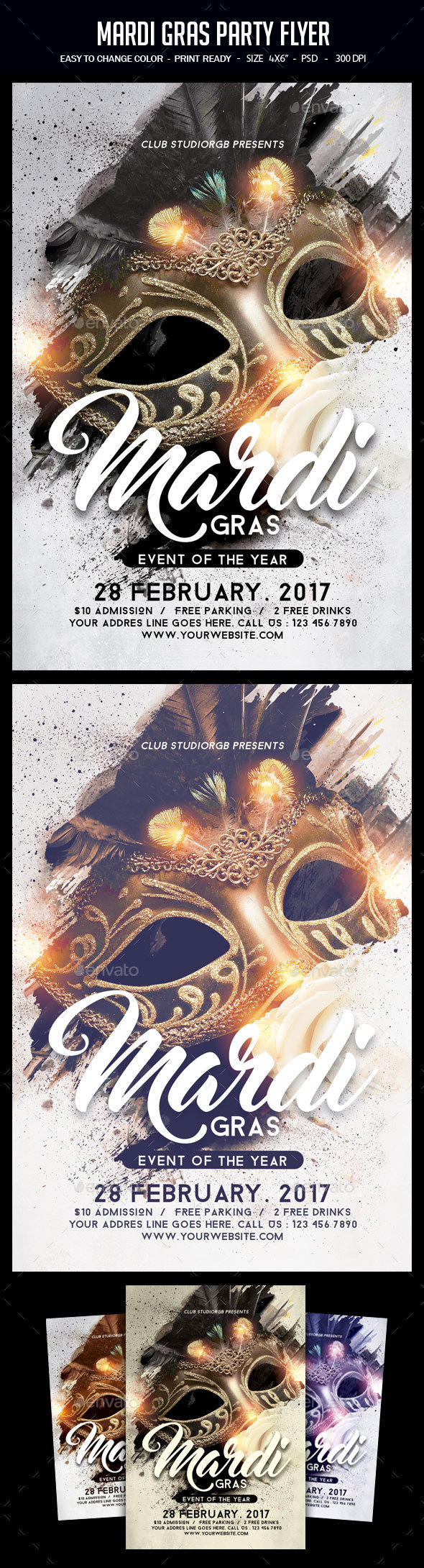 Mardi Gras Flyer - Clubs & Parties Events
