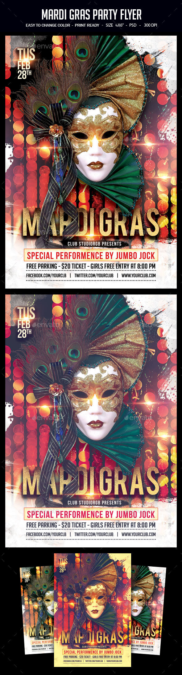 Mardi Gras Flyer - Clubs & Parties Events