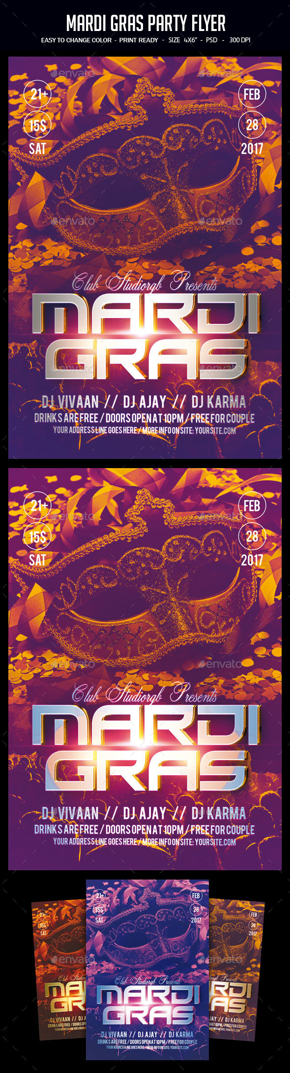 Mardi Gras Party Flyer - Clubs & Parties Events
