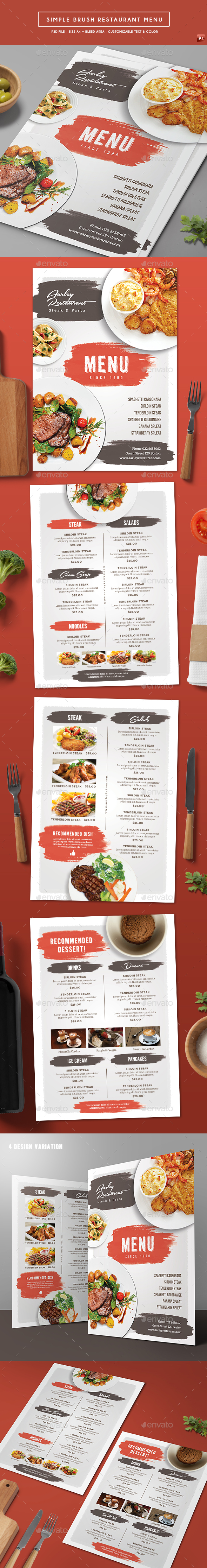 Simple Brush Restaurant Menu - Food Menus Print Templates