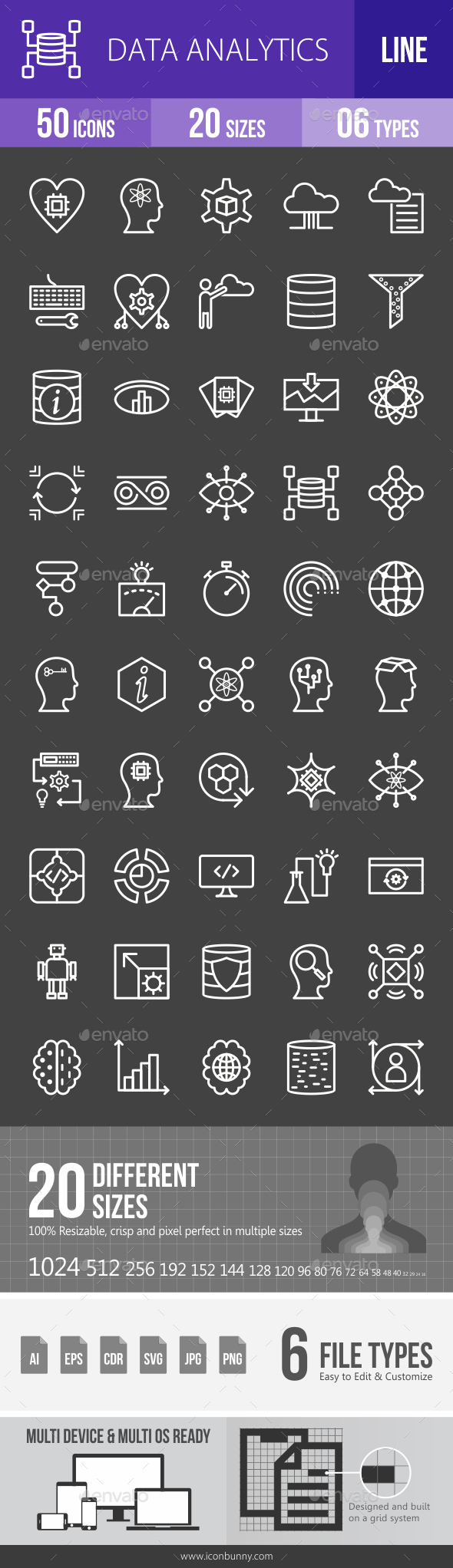 Data Analytics Line Inverted Icons - Icons