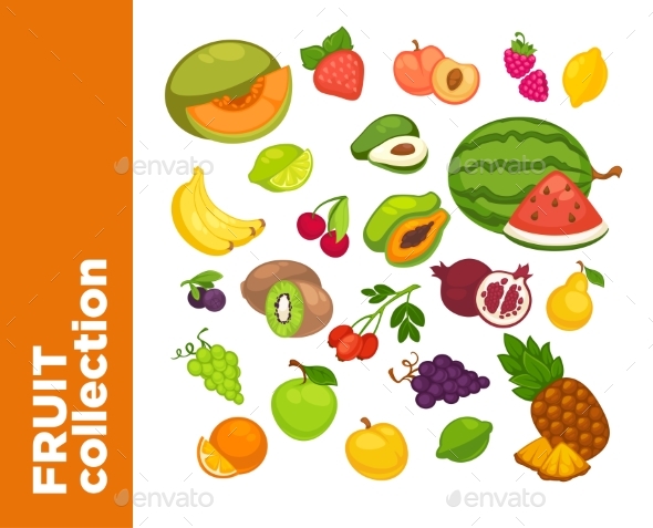 Vector Sweet Fruits Icons Set. - Food Objects