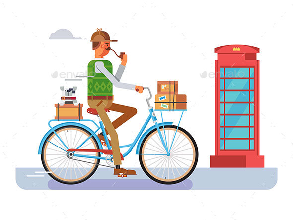 Retro Postman on a Bicycle - People Characters