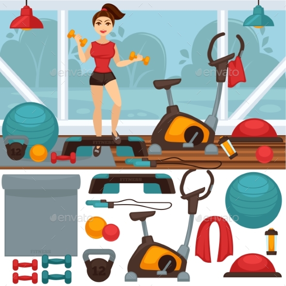 Home Fitness Equipment and Gym Interior - Sports/Activity Conceptual