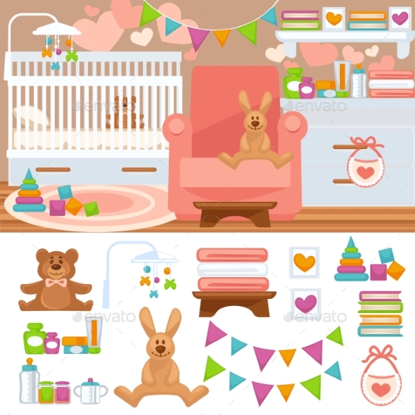 Nursery and Childhood Bedroom Interior. - Backgrounds Decorative