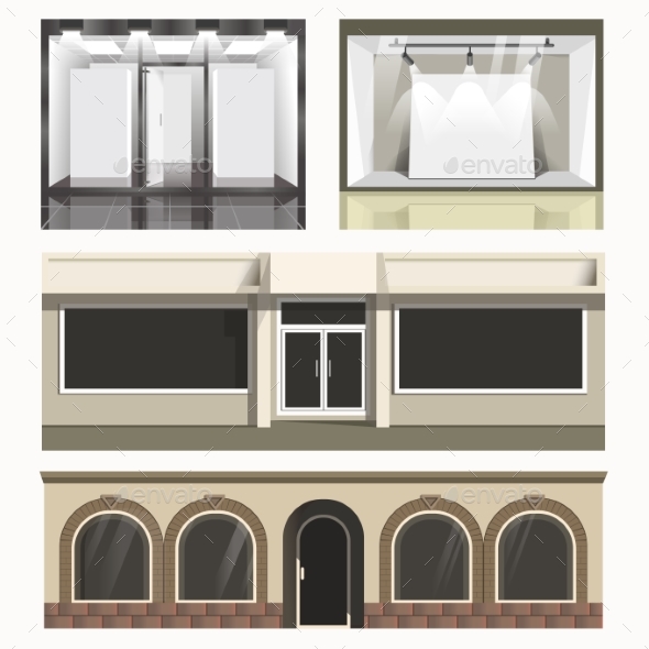Icons Set of Showcases Stores. - Buildings Objects