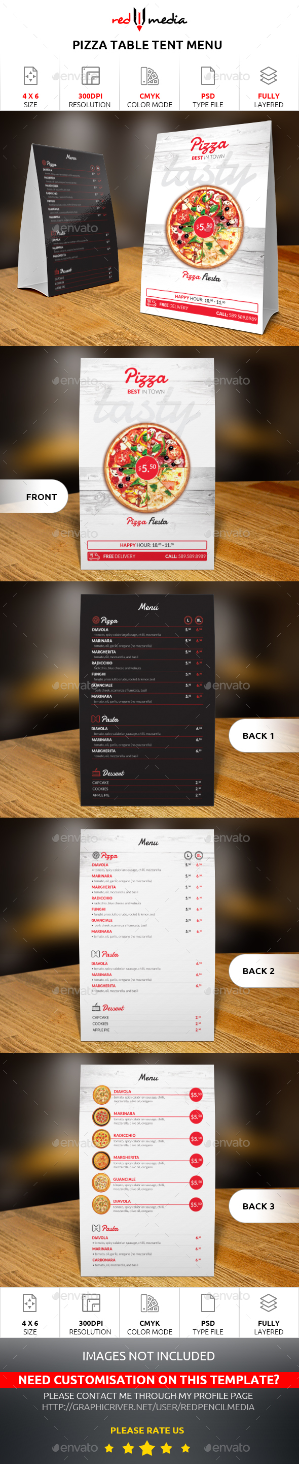 Pizza Table Tent Menu - Food Menus Print Templates