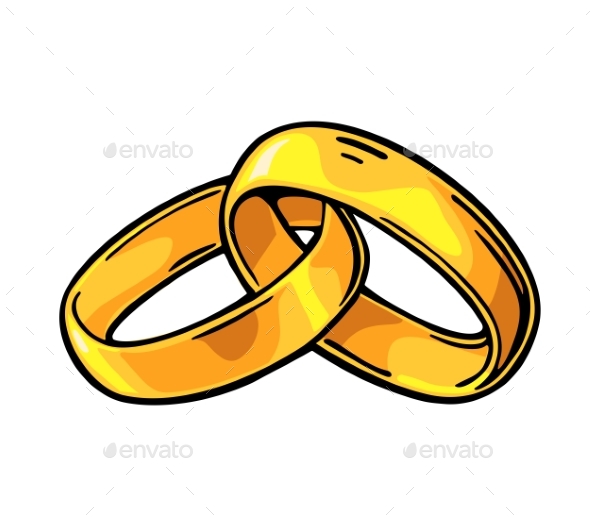 Wedding Rings Vintage Black Vector Engraving - Man-made Objects Objects