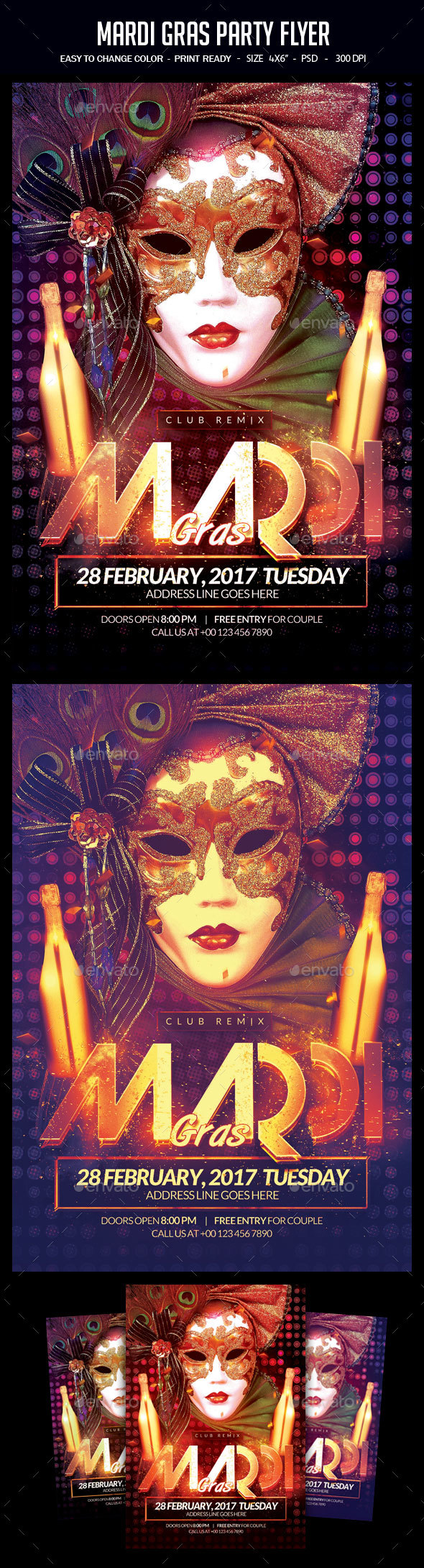 Mardi Gras Party Flyer - Clubs & Parties Events