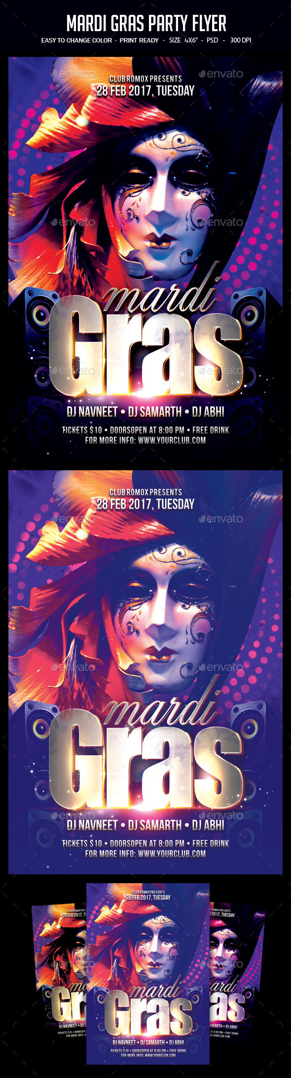 Mardi Gras Party Flyer - Clubs & Parties Events