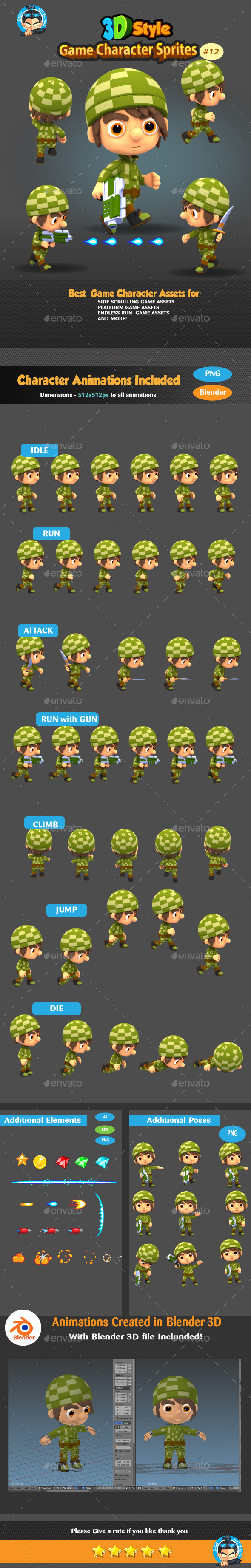 3D Rendered Game Character Sprites 12 by pasilan | GraphicRiver