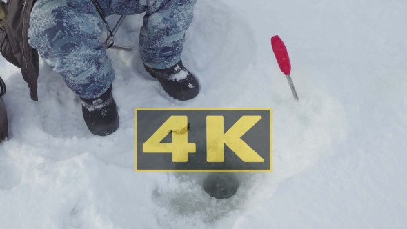 Concept Healthy Lifestyle. Ice Fishing - Fisherman Catch and Release Perch Fish