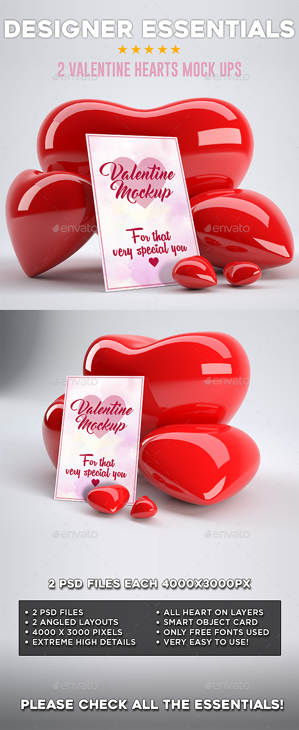 2 Valentine Hearts Mock ups