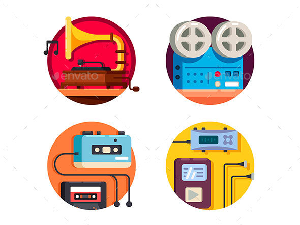 Music Player Vintage Retro Icons - Web Elements Vectors