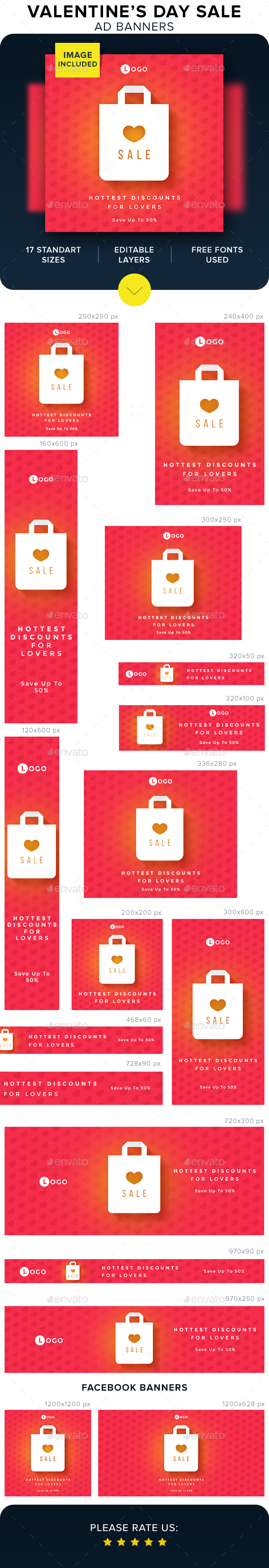 Valentine's Day Sale Ad Banners - Banners & Ads Web Elements