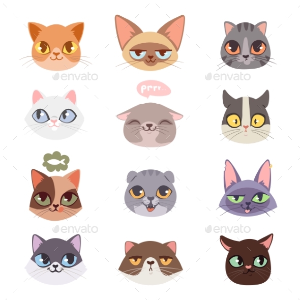 Cats Vector Heads Illustration - Backgrounds Decorative