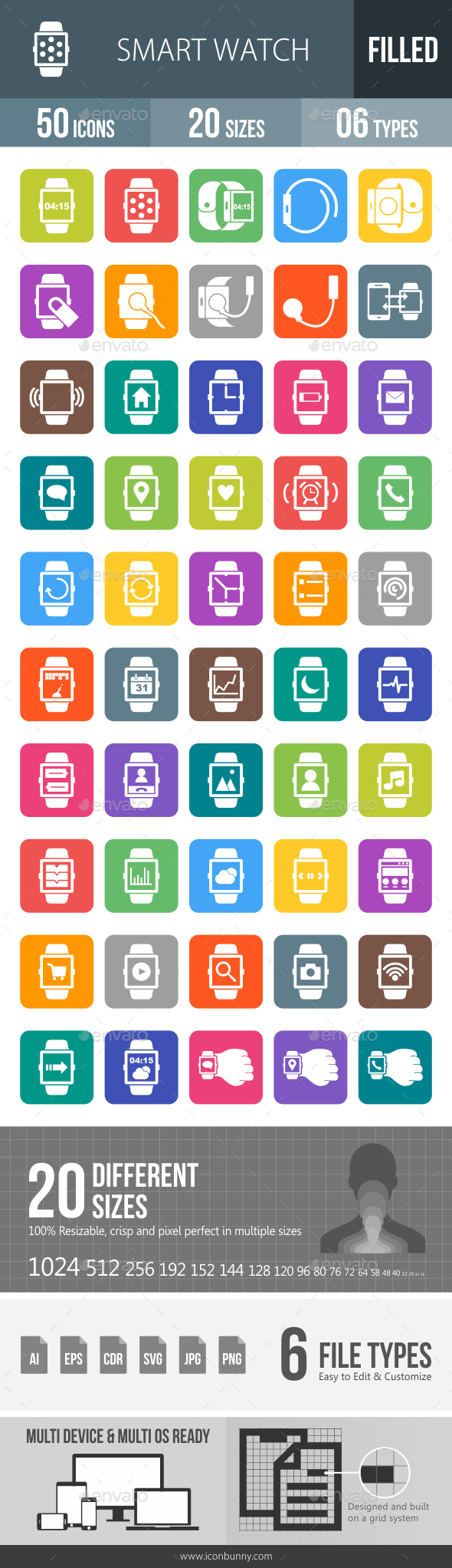 Smart Watch Flat Round Corner Icons - Icons