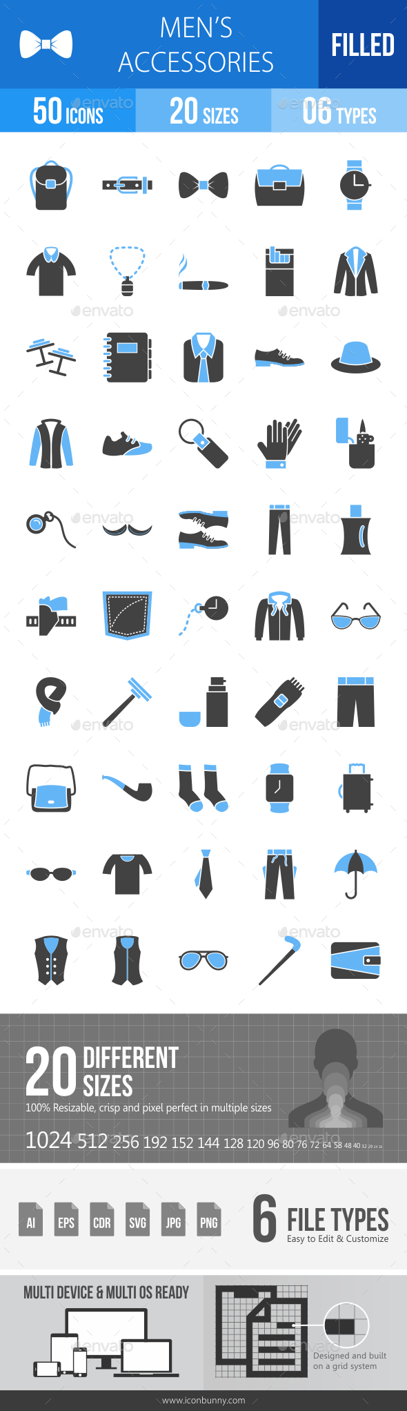 Men's Accessories Blue & Black Icons - Icons