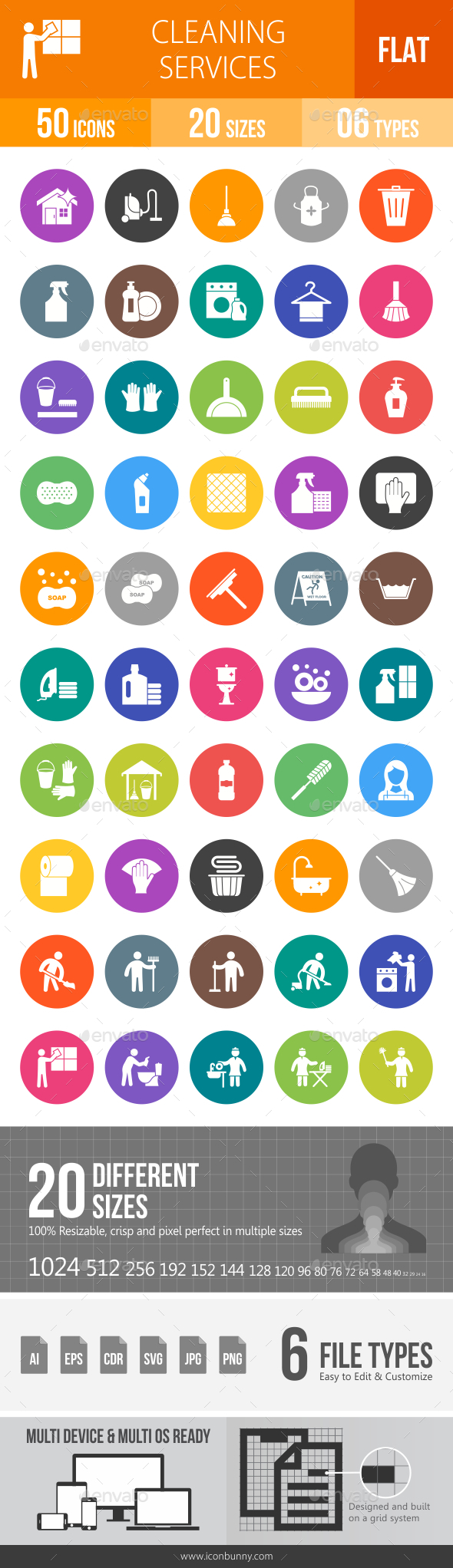 Cleaning Services Flat Round Icons - Icons