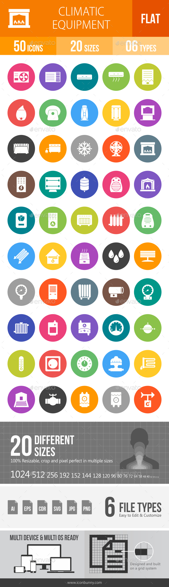 Climatic Equipment Flat Round Icons - Icons