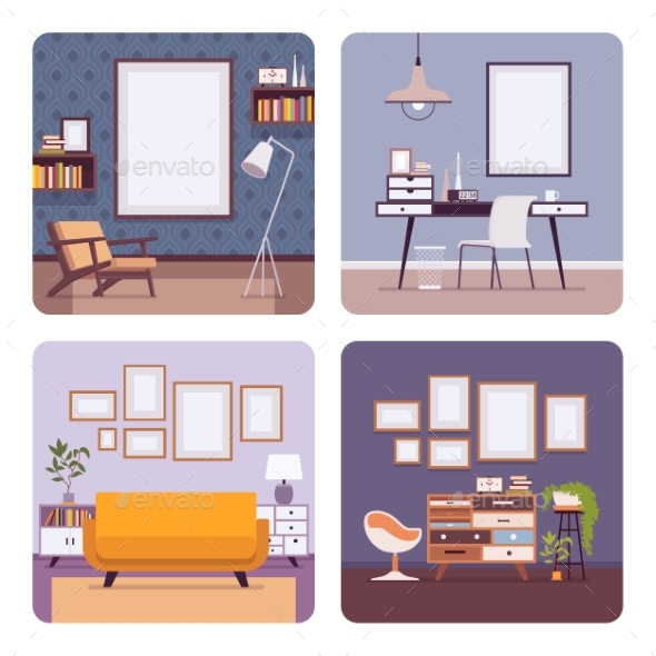 Set of Retro Interiors, Frames for Copyspace - Man-made Objects Objects