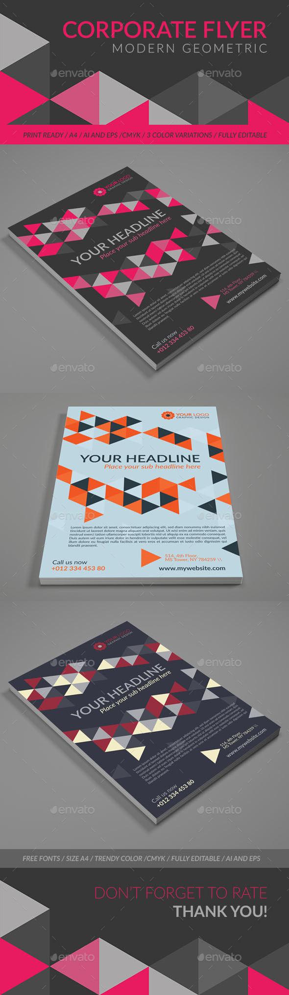 Modern Geometric Corporate Flyer with Triangle Pattern. - Corporate Flyers
