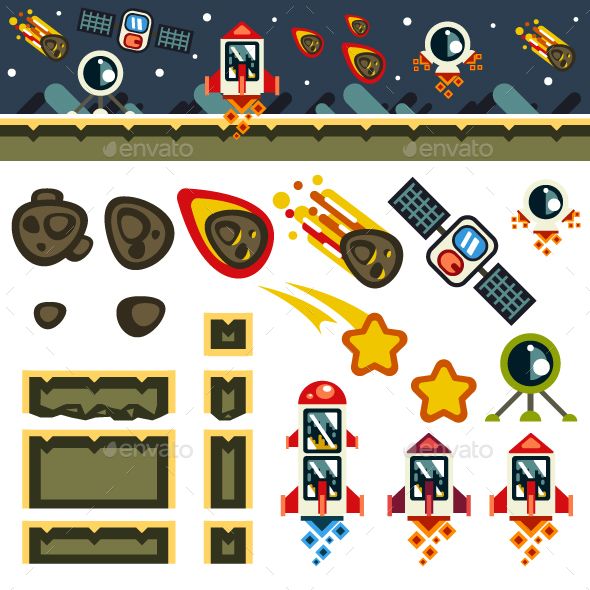 Mars Flat Game Level Kit - Backgrounds Game Assets