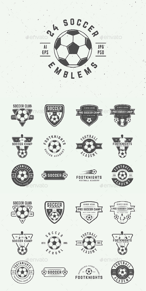 24 Vintage Soccer Emblems - Badges & Stickers Web Elements