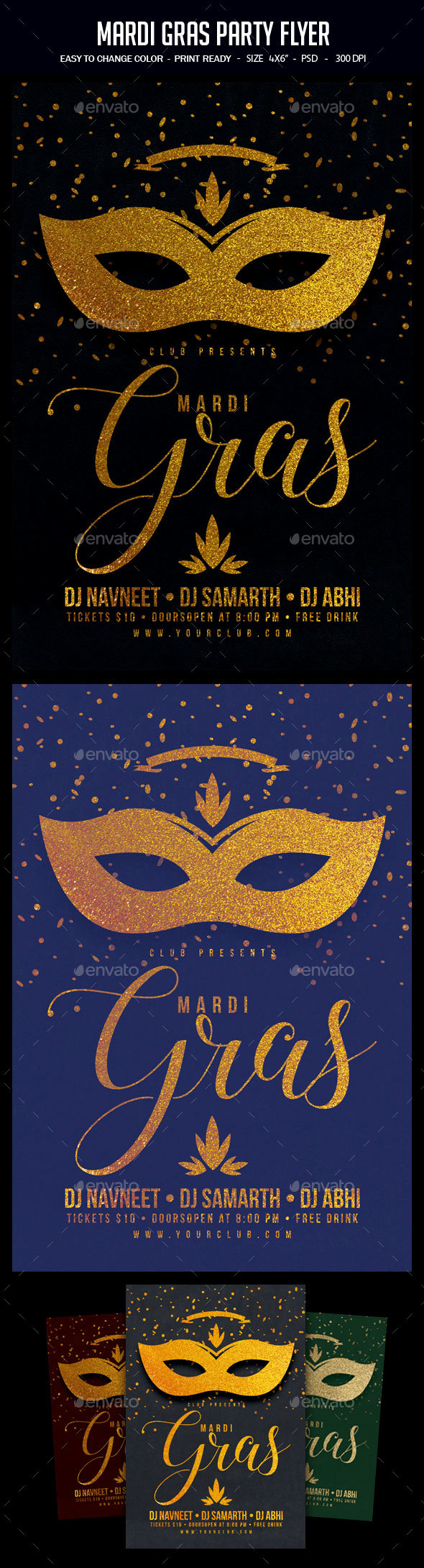 Mardi Gras Flyer - Clubs & Parties Events
