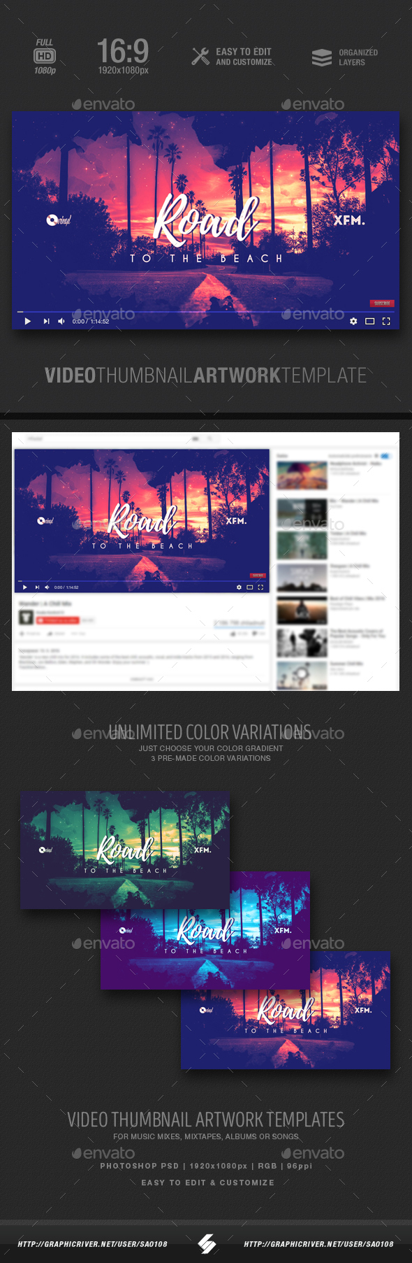 Road To The Beach - Music Video Thumbnail Artwork Template - YouTube Social Media