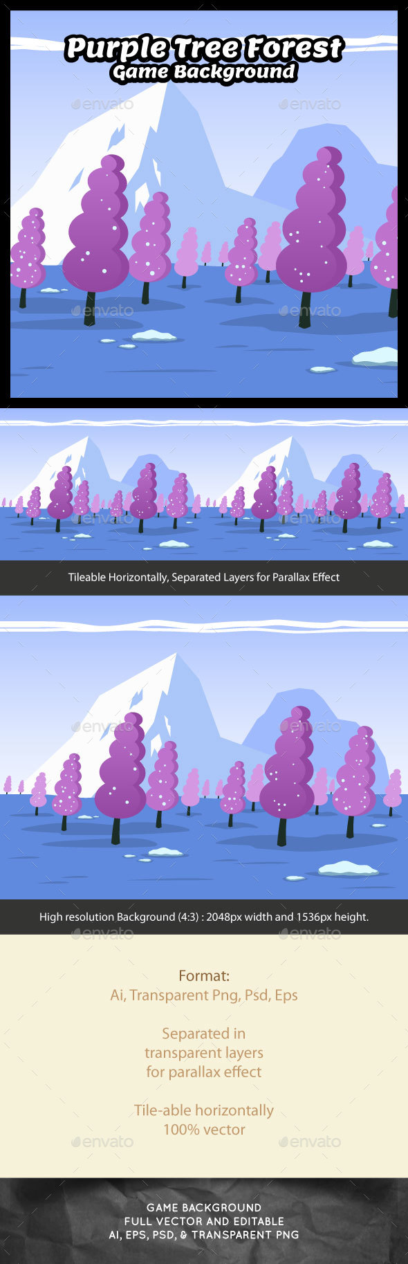 Purple Tree Forest Game Background - Backgrounds Game Assets